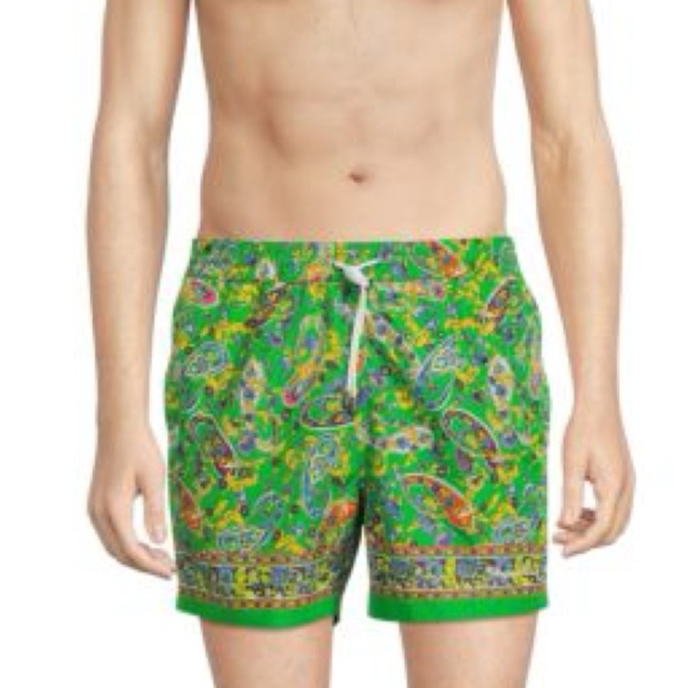 Ralph Lauren Purple Label Amalfi Paisley Print Swim Shorts In Green Men's Large